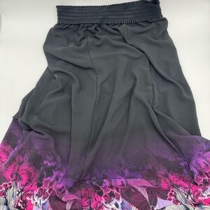 Dana Buchman Skirt Women’s Large Black Ombre Purple Floral Print Maxi Skirt
